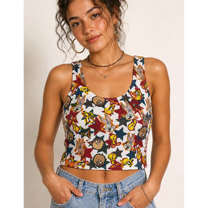 Looney Tunes Vintage 1992 Twee Bugs Bunny Tweety Taz Star Crop Tank Top L